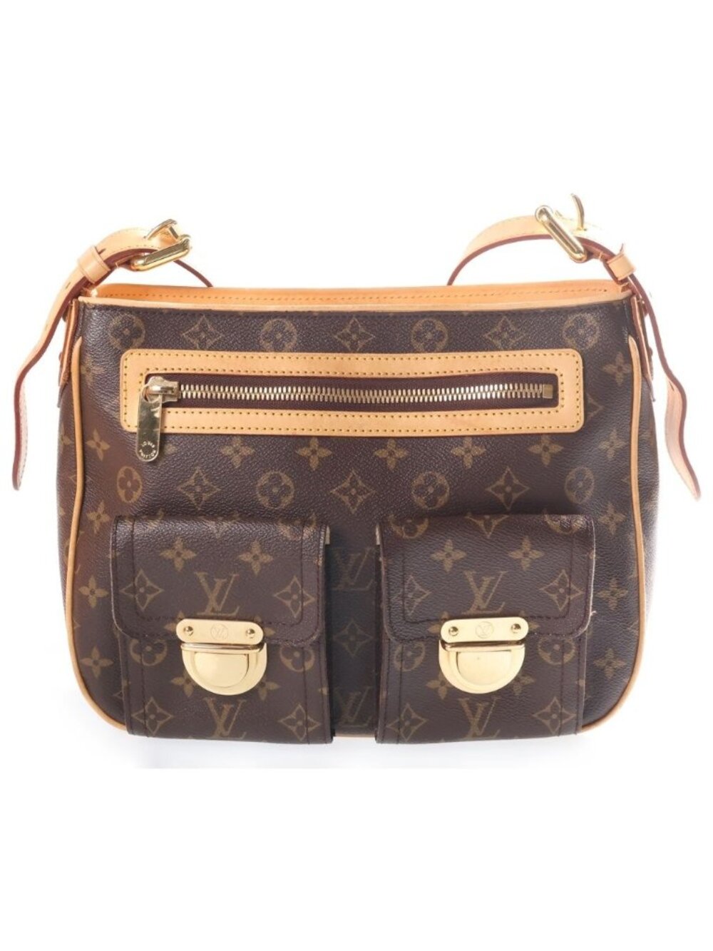 Louis Vuitton Monogram Hudson GM Shoulder Bag Brown Leather Gold